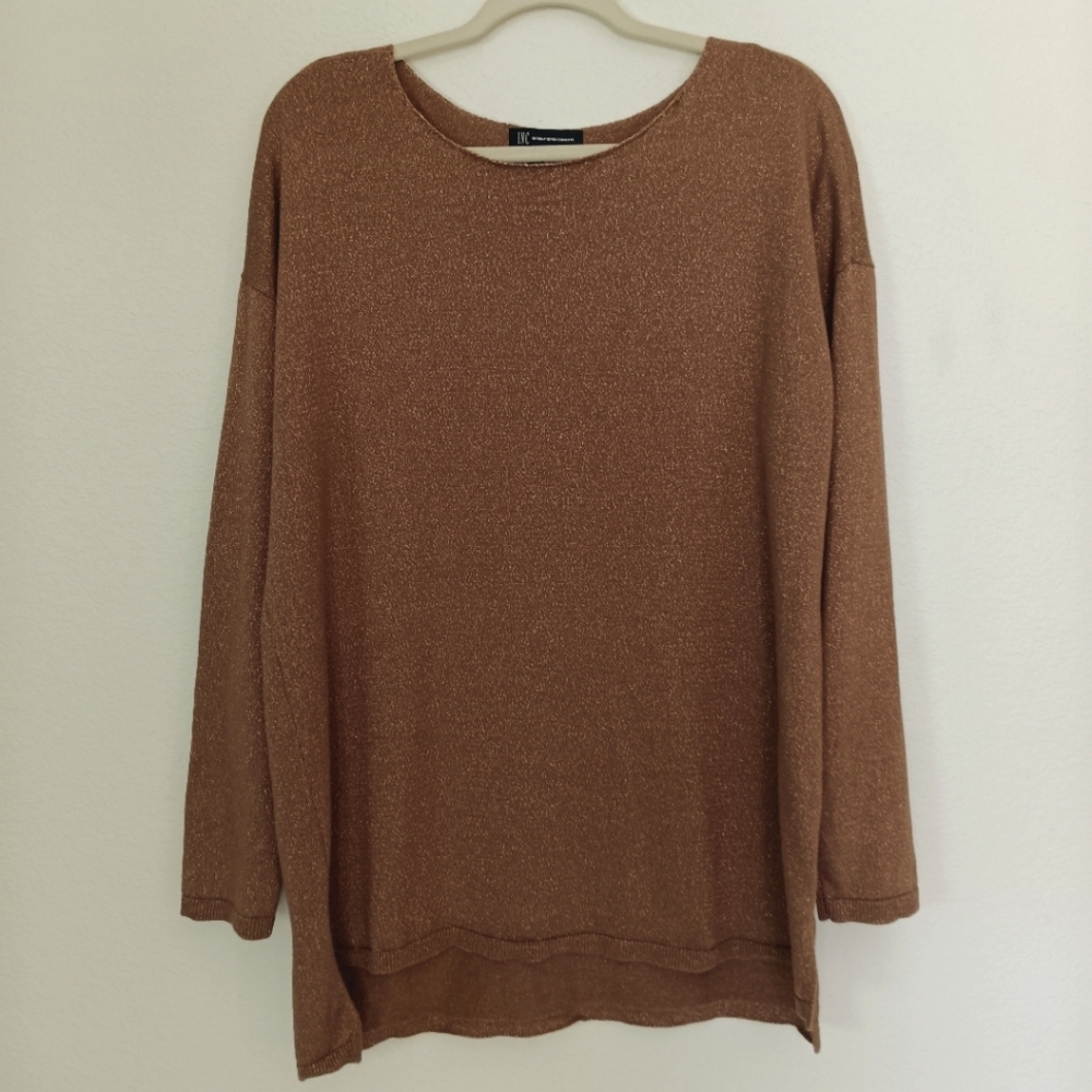 INC International Concepts Size XXL Lightweight Sweater Top Gold Metallic Scoop‎
